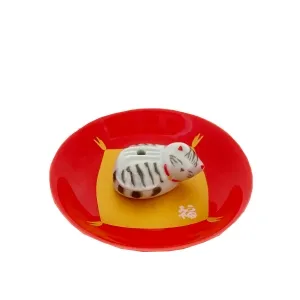 香立付香皿　福ねこ　トラ